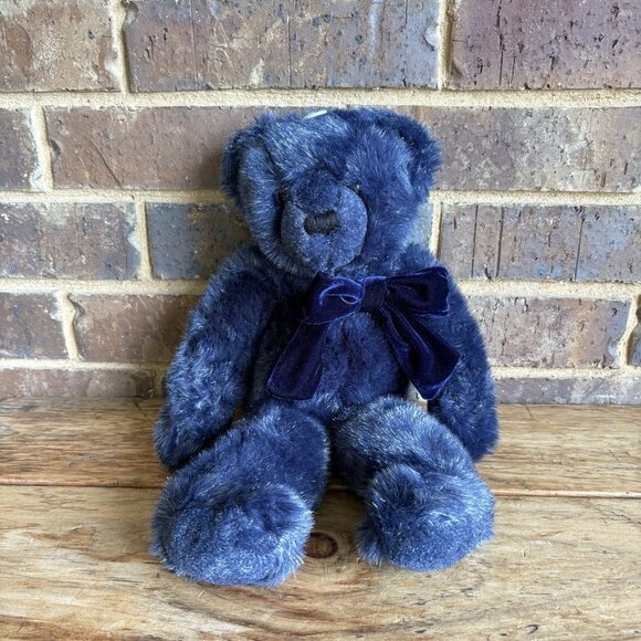 Dakin Blanche Teddy Bear Plush Blue Stuffed Animal Toy 15" Velvet Bow - Picture 1 of 10